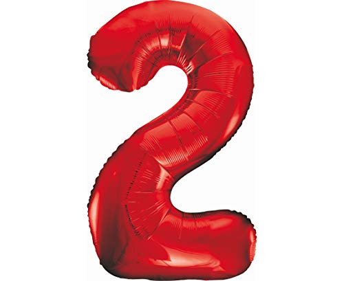 GoDan Luftballon Zahl 2 Rot, in XXL-Größe – 85 cm, Folienballon mit einem selbstschließenden Ventil, Zimmer- und Raumdekoration beim Geburtstag, Jubiläum, Jahrestag, Hochzeitstag oder Firmenevent von Beauty&Charm