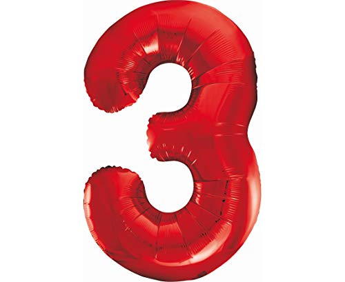 GoDan Luftballon Zahl 3 Rot, in XXL-Größe – 85 cm, Folienballon mit einem selbstschließenden Ventil, Zimmer- und Raumdekoration beim Geburtstag, Jubiläum, Jahrestag, Hochzeitstag oder Firmenevent von Beauty&Charm