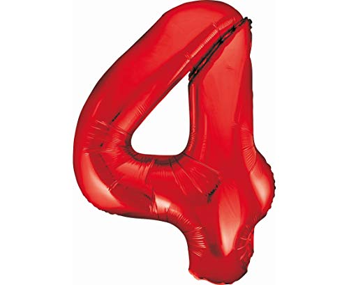 GoDan Luftballon Zahl 4 Rot, in XXL-Größe – 85 cm, Folienballon mit einem selbstschließenden Ventil, Zimmer- und Raumdekoration beim Geburtstag, Jubiläum, Jahrestag, Hochzeitstag oder Firmenevent von Beauty&Charm