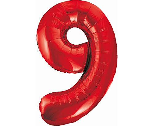 GoDan Luftballon Zahl 9 Rot, in XXL-Größe – 85 cm, Folienballon mit einem selbstschließenden Ventil, Zimmer- und Raumdekoration beim Geburtstag, Jubiläum, Jahrestag, Hochzeitstag oder Firmenevent von Beauty&Charm