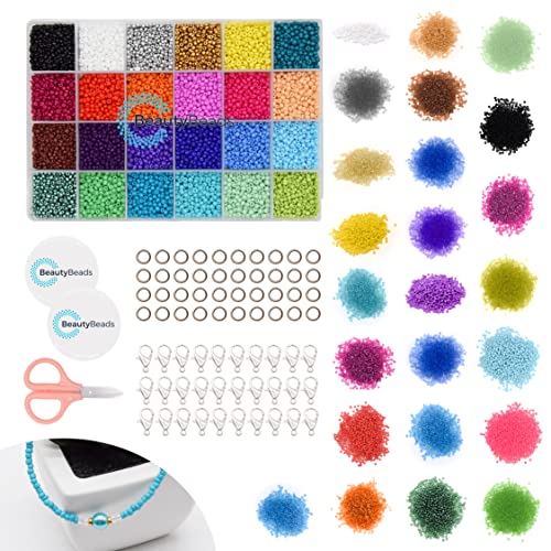 BeautyBeads Perlenset Zum Auffädeln und Selber Machen von Schmuck, Armbändern und Ohrringen – Perlenbox mit 24000 Glasperlen – Umfangreiche 24-Farben-Rocailles Schmuckset – 2mm Perlen BeautyBeads Perlenset Zum Auffädeln und Selber Machen von Schmuck, Armbändern und Ohrringen – Perlenbox mit 24000 Glasperlen – Umfangreiche 24-Farben-Rocailles Schmuckset – 2mm Perlen von BeautyBeads