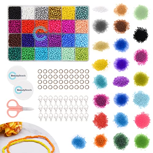 BeautyBeads Perlenset Zum Auffädeln und Selber Machen von Schmuck, Armbändern und Ohrringen – Perlenbox mit 24000 Glasperlen – Umfangreiche 24-Farben-Rocailles Schmuckset – 4mm Perlen BeautyBeads Perlenset Zum Auffädeln und Selber Machen von Schmuck, Armbändern und Ohrringen – Perlenbox mit 24000 Glasperlen – Umfangreiche 24-Farben-Rocailles Schmuckset – 4mm Perlen von BeautyBeads
