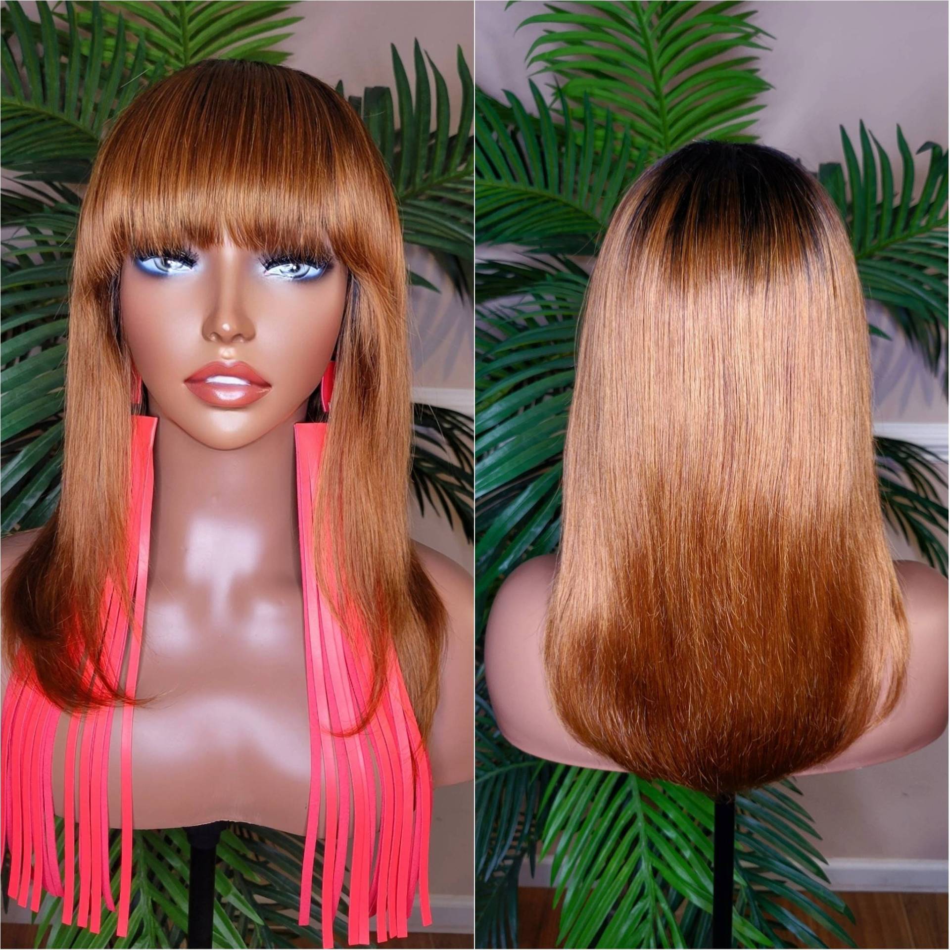 Kastanienbraune Haarfarbe Bob Kurz China Bang Perücke Remy 100% Echthaar Razor Cut Frisur Protective Style Cap von Beautyblessings6
