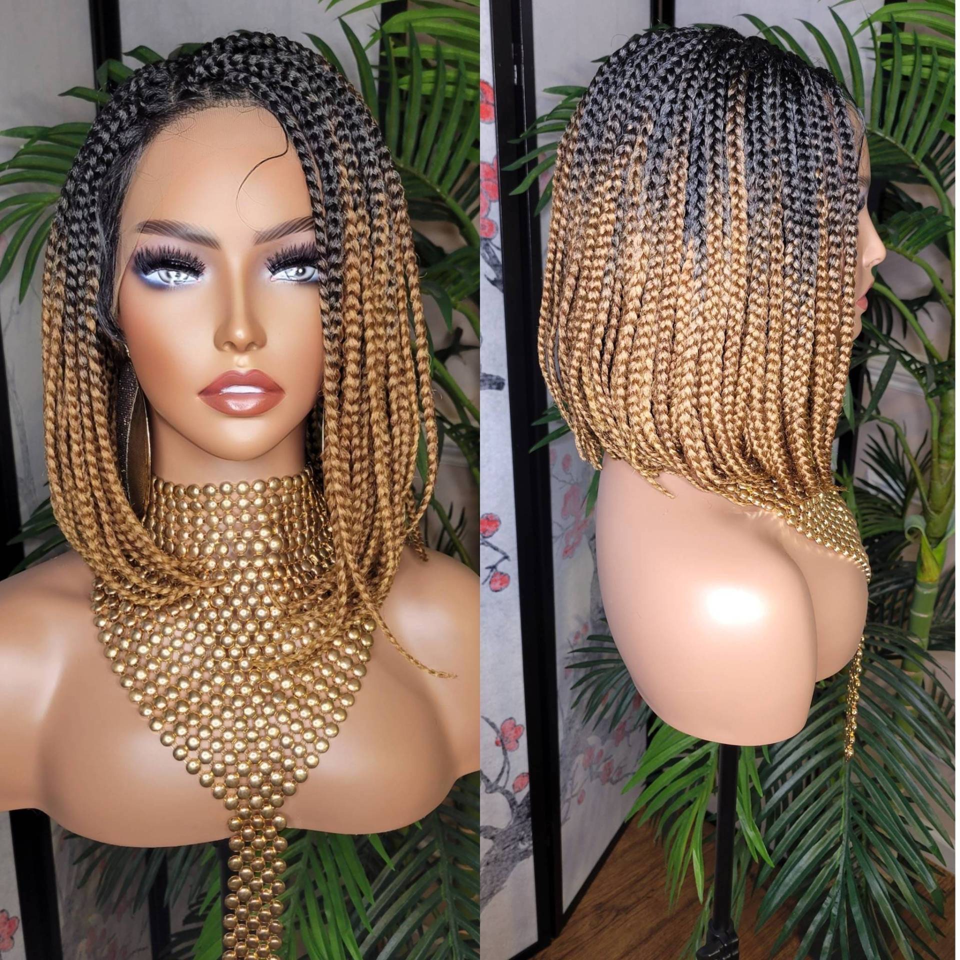 Perücke Ombre Erdbeerblond Braun Bob Box Braids Lace Flexibler Scheitel Front Kurze Kleine Braid Glueless von Beautyblessings6