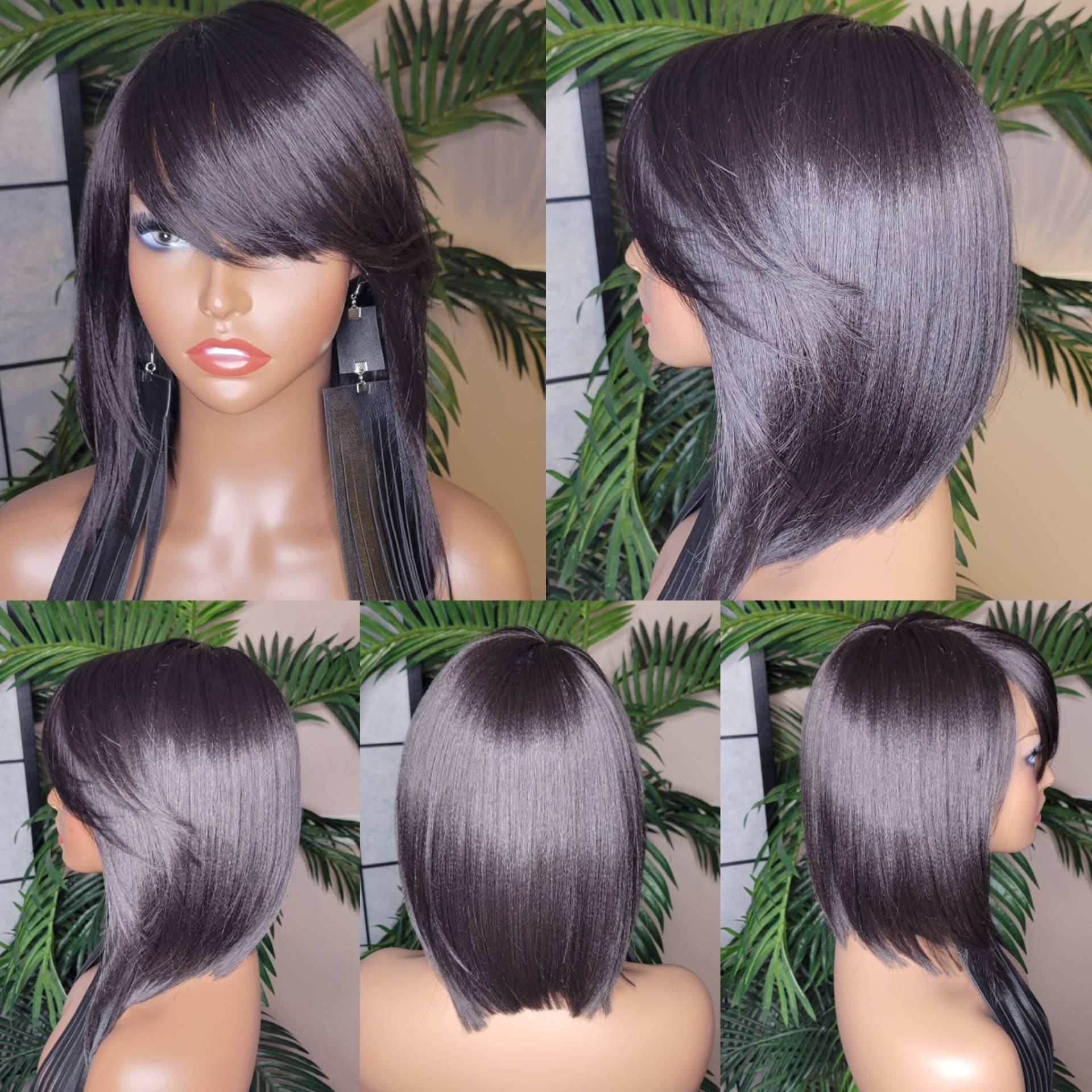 Wig Bob Kurzhaar Rasierer Cut Style Swoop Bang Perücke Full Cap von Beautyblessings6