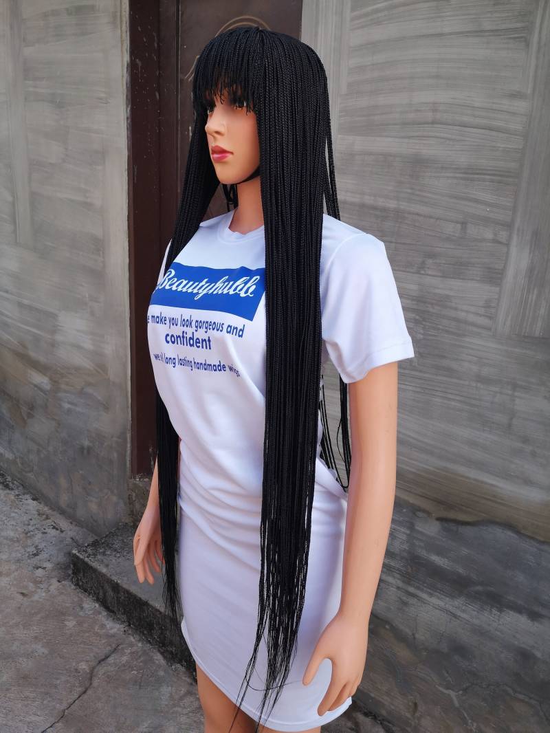 Versandfertig 36 "Franse Mit Pony Box Braid Perücke Geflochtene Perücke, Für Schwarze Frauen, Braids, Fringe Zopf von Beautyhubb
