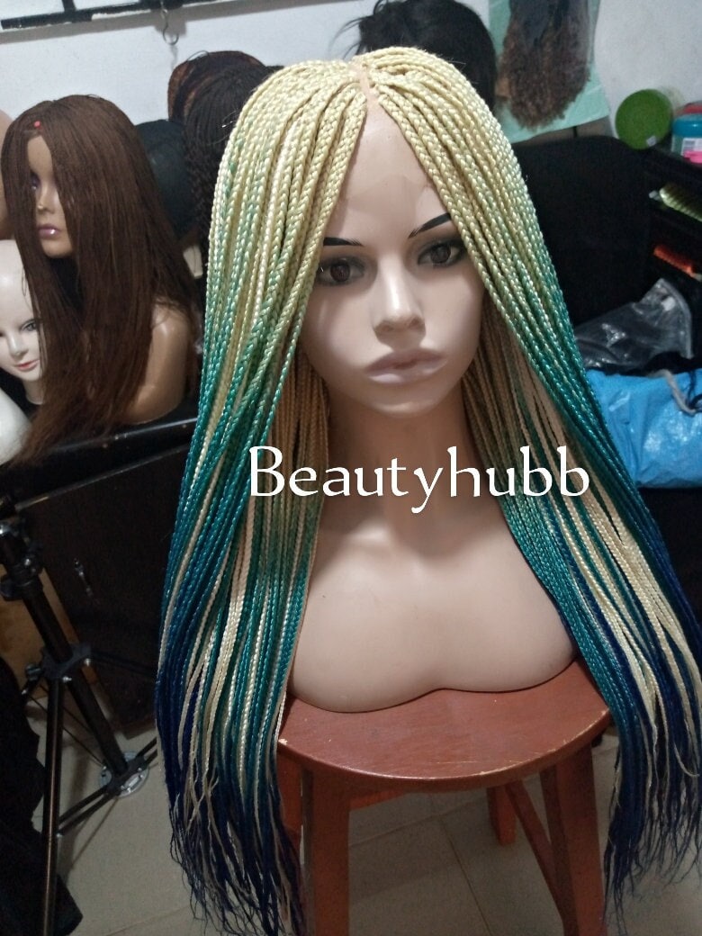 Geflochtene Perücke, Zöpfe Cornrow Geschenke Für Frauen, Schwarze Frauenperücke, Handgemachte Kostenloser Versand, Mehrfarbige Box Braided Perücke von Beautyhubb