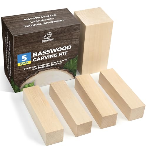 BeaverCraft Holzblöcke aus Lindenholz BW1 1 Stück - 10x5x5 cm 4 Stück – 2x2x10 cm Lindenholz Basswood zum Schnitzen für Anfänger Schnitzholz für Kinder und Erwachsene Holz zum Schnitzen Hobby Kit von BeaverCraft