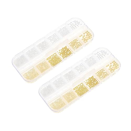 Beavorty 2 Boxen Boxen Nagelkunst Metallperlen Gold Silber Stahlkugeln Gemischt Aufbewahrung Nageldekoration Nail Charms Zubehör für DIY Maniküre Frauen Mädchen von Beavorty