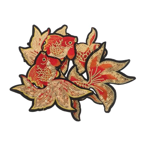 Beavorty 2 Paare Fisch Aufnäher mit Glitzernden Pailletten Koi Muster für Kleidung Jeans Taschen Glücksbringer DIY Reparaturpatches Bestickt für Bastelprojekte von Beavorty