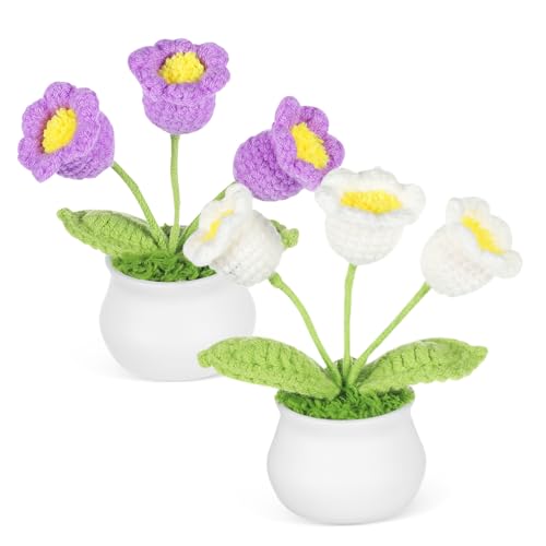 Beavorty 2 Stück Maiglöckchen Blumenornamente Handgefertigt Gehäkelte Nelken Dekorationen Häkelblumen Home Office Bauernhaus Gehäkelte Blumen Gestrickte Blumen Schreibtisch von Beavorty