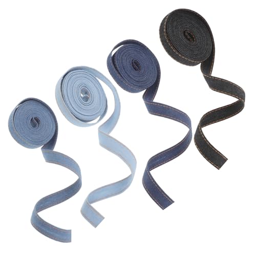 Beavorty 4 Rollen Teiliges Denim Stoffband Je Genähte Jeansbänder in Farbtönen Leichtes Komfortables DIY Bastelband für Haarschleifen Brautsträuße Kleidung Geschenkverpackung von Beavorty