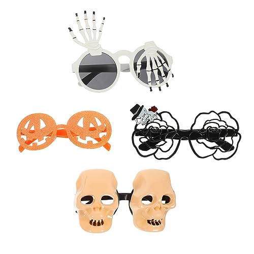 Beavorty 4Stücke Halloween Kostümbrille Lustige Poop Sonnenbrille für Partys mit Einzigartigem Design Schädel Knochen Halloween Fasching von Beavorty