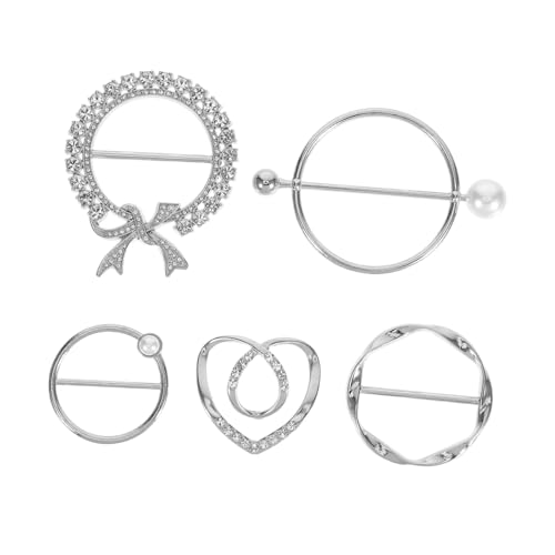 Beavorty 5 Stück Teiliges Schalring Metallperlen und Strass Fester Knotenverschluss Vielseitiger Halter für Seidenschals Tücher und Gürtel Eleganter Schmuck für Damen Silberfarbene von Beavorty