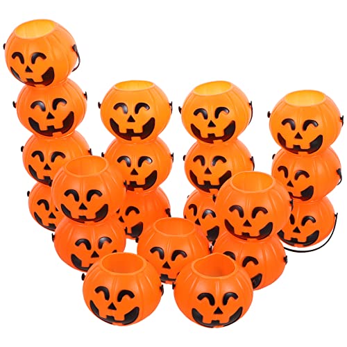 Beavorty Kürbis-Eimer Halloween-Kürbis-Trick-Treat-Eimer 20 Orangefarbene Halloween-Süßigkeiten-Eimer mit Griff für Vorräte von Beavorty
