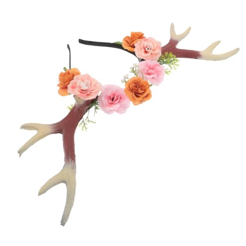 Beavorty Leichtes Halloween Rentier Geweih Haarreif mit Künstlichen Hirschgeweihen und Blumenkranz Komfortabel Vielseitig für Damen und Mädchen für Kostüm und Weihnachtsfeier von Beavorty