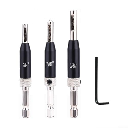 3-teiliges selbstzentrierendes Scharnier-Bohrer-Set, Hochgeschwindigkeitsstahl, für Türen, Schränke, Befestigungen, Vorbohrungen 5/64 7/64 9/64 Zoll mit Sechskantschlüssel 3-teiliges selbstzentrierendes Scharnier-Bohrer-Set, Hochgeschwindigkeitsstahl, für Türen, Schränke, Befestigungen, Vorbohrungen 5/64 7/64 9/64 Zoll mit Sechskantschlüssel von Bebykilemi
