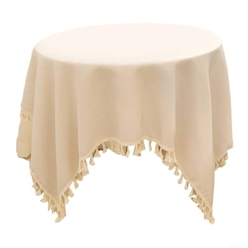 Bebykilemi Rustikale Baumwoll-Leinen-Tischdecke mit Quasten für elegante Hochzeits- und Empfangsdekoration (A) von Bebykilemi