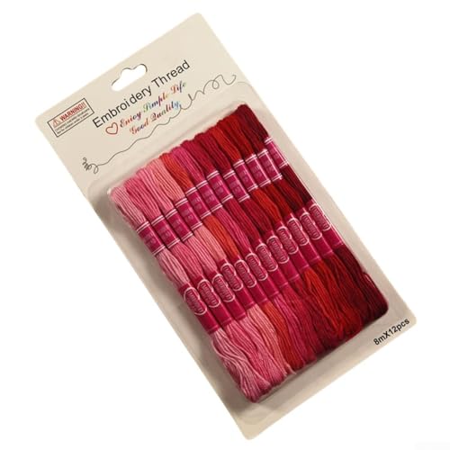 Stickgarn-Set, 12 Stück à 8 m, Polyester-Baumwolle, Farbverlauf, zum Basteln und Gestalten (rot) von Bebykilemi