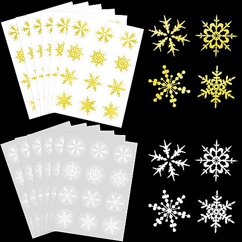 Becellen 12 Blatt Schneeflocke Aufkleber, Weihnachten Wasserdichte Selbstklebend Aufkleber Rund Sticker für Geschenk Dekoration von Becellen