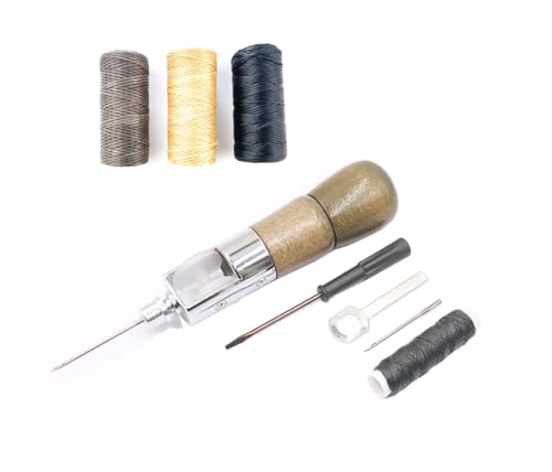 Becho Professionelle Nähahhle, Lederhandwerk, Sticker-Reparatur-Zubehör-Set mit 3 R gewachsten Fäden für Ledersegel, schwere Leinwand und mehr (Archaisiertes Holz) Becho Professionelle Nähahhle, Lederhandwerk, Sticker-Reparatur-Zubehör-Set mit 3 R gewachsten Fäden für Ledersegel, schwere Leinwand und mehr (Archaisiertes Holz) von Becho