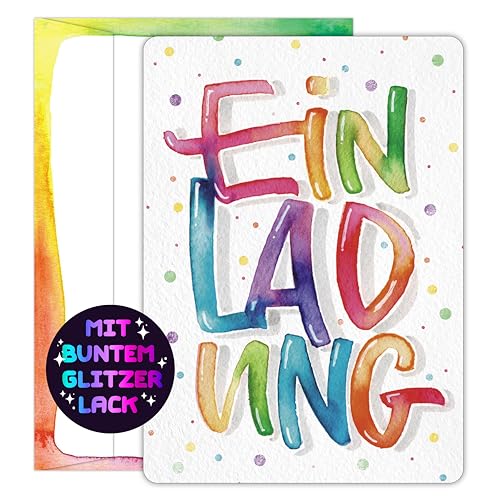 12 Einladungskarten zum Ausfüllen mit bedruckten Versandhüllen – farbenfrohe Einladung für viele Gelegenheiten – fröhliches und buntes Design – Einladung Geburtstag – Party – Jubiläum – Sommerfest von Becker Consumer Products Germany