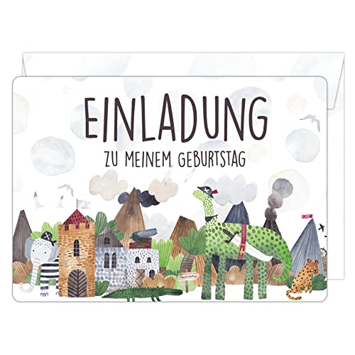 12 Einladungskarten zum Kindergeburtstag mit bedruckten Versandhüllen - Bunte Einladung zur Geburtstagsfeier – Geburtstagseinladungen – Partyeinladungen – Einladung zum Geburtstag Dinosaurier von Becker Consumer Products Germany