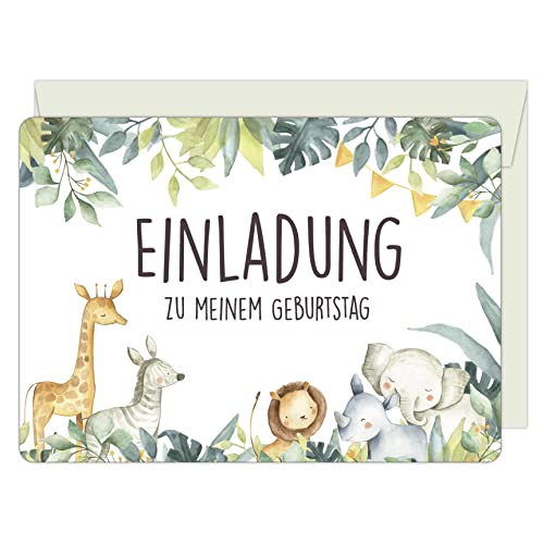 CALLUNA® 12 Einladungskarten zum Kindergeburtstag mit passenden Versandhüllen - Bunte Einladung zur Geburtstagsfeier – Geburtstagseinladungen – Partyeinladungen - Einladung zum Geburtstag Tierkinder von Becker Consumer Products Germany