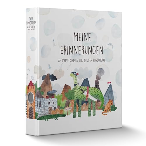 Sammelordner "Meine Erinnerungen" mit Griffloch in 4 Sorten – Kindergarten Ordner – Sammelordner Kindergarten – ressourcenschonende Herstellung – inkl. EXTRA Schatzsuche-Spiel – Geschenk – DINOSAURIER von Becker Consumer Products Germany