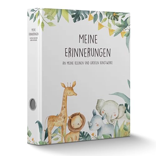 Sammelordner "Meine Erinnerungen" mit Griffloch in 4 Sorten – Kindergarten Ordner – Sammelordner Kindergarten – ressourcenschonende Herstellung – inkl. EXTRA Schatzsuche-Spiel – Geschenk – TIERKINDER von Becker Consumer Products Germany