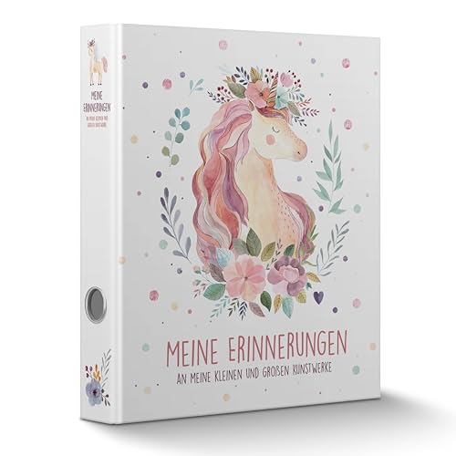 CALLUNA® Sammelordner "Meine Erinnerungen" mit Griffloch – Kindergarten Ordner – Sammelordner Kindergarten – ressourcenschonende Herstellung – inkl. EXTRA Schatzsuche-Spiel – Geschenk – Einhorn von Becker Consumer Products Germany