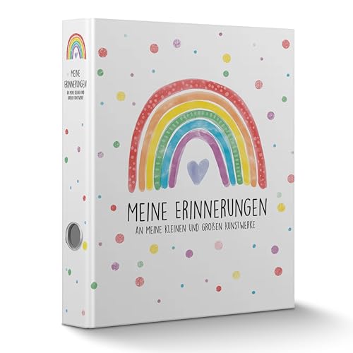 Sammelordner "Meine Erinnerungen" mit Griffloch in 4 Sorten – Kindergarten Ordner – Sammelordner Kindergarten – ressourcenschonende Herstellung – inkl. EXTRA Schatzsuche-Spiel – Geschenk – REGENBOGEN von Becker Consumer Products Germany