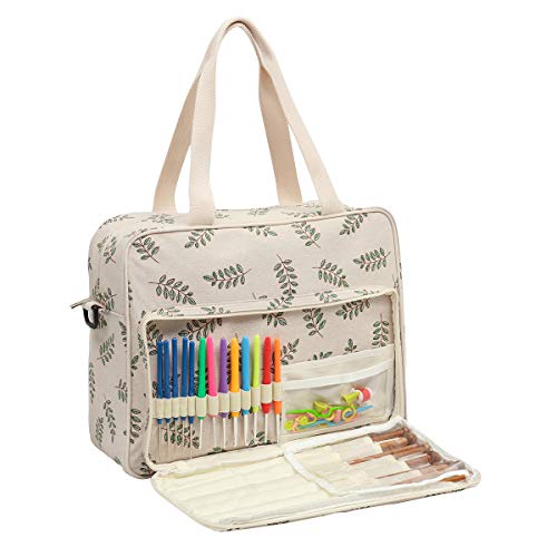 Becko Garntasche, Häkeltasche, Stricktasche, Garn-Tragetasche, Organizer für Projekte, Garnbälle, Häkelnadeln, Stricknadeln, Maschenhalter und anderes Zubehör, beige, Individuell von Becko US