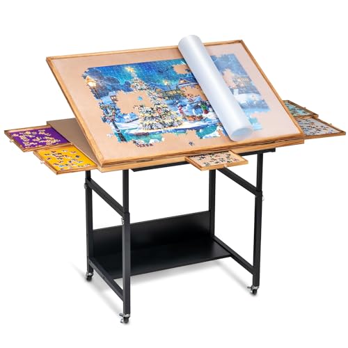 Becko US Jigsaw Puzzle Board with 4 Drawers & PVC Cover, Puzze Board Tilting Board with Height Adjustment for Up to 1500 Pieces, Enclosed with 4 Wheels Becko US Jigsaw Puzzle Board with 4 Drawers & PVC Cover, Puzze Board Tilting Board with Height Adjustment for Up to 1500 Pieces, Enclosed with 4 Wheels von Becko US