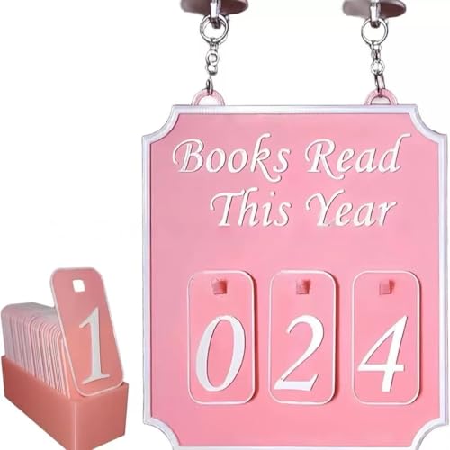 Handgefertigte Bücher "Read This Year" Theke und Schild – Hängendes Bücherregal-Dekor, Buchecken-Display, Geschenk für Buchliebhaber (Rosa) von BedEuu