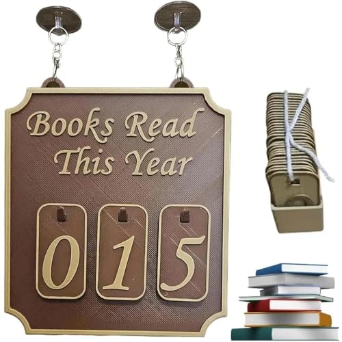 Handgefertigte Bücher "Read This Year" Theke und Schild – Hängendes Bücherregal-Dekor, Buchecken-Display, Geschenk für Buchliebhaber (braun) von BedEuu