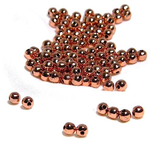 100 echte, glatte, glänzende, reine Kupferperlen, rund, Abstandshalter, Schmuckperlen mit Klarlack, in Größen S – Groß (4 mm) von Bedazzlinbeads