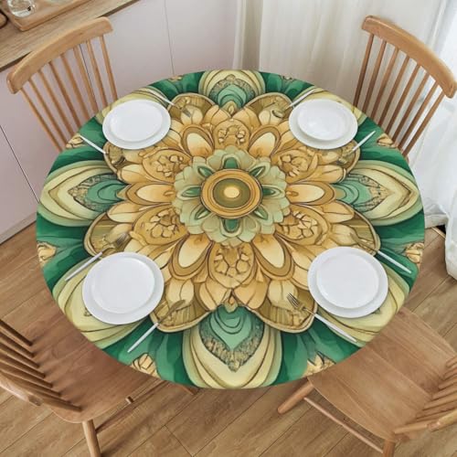Bedbliss Runde Tischdecke mit Blumen-Mandala-Druck, mit elastischem Rand, wiederverwendbar, für den Außenbereich, runde Tischdecke für Küche, Picknick, Patry, drinnen von Bedbliss