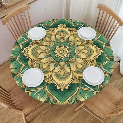 Bedbliss Runde Tischdecke mit Blumen-Mandala-Druck, mit elastischem Rand, wiederverwendbar, für den Außenbereich, runde Tischdecke für Küche, Picknick, Patry, drinnen von Bedbliss