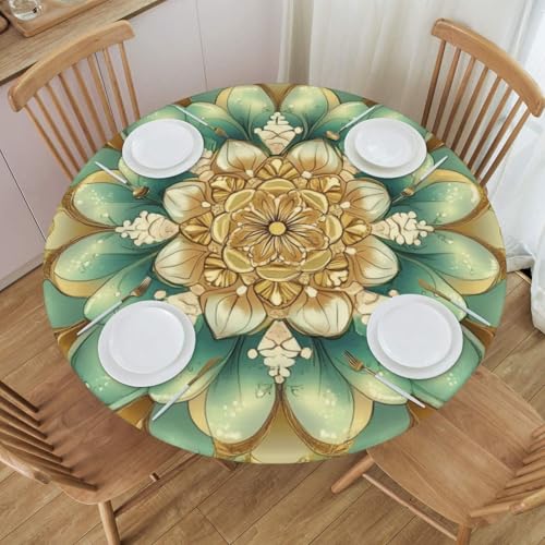 Bedbliss Runde Tischdecke mit Blumen-Mandala-Druck, mit elastischem Rand, wiederverwendbar, für den Außenbereich, runde Tischdecke für Küche, Picknick, Patry, drinnen von Bedbliss