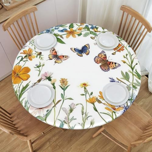 Bedbliss Runde Tischdecke mit Blumen- und Schmetterlings-Aufdruck, mit elastischem Rand, wiederverwendbar, für den Außenbereich, für Küche, Picknick, Patry, drinnen Bedbliss Runde Tischdecke mit Blumen- und Schmetterlings-Aufdruck, mit elastischem Rand, wiederverwendbar, für den Außenbereich, für Küche, Picknick, Patry, drinnen von Bedbliss