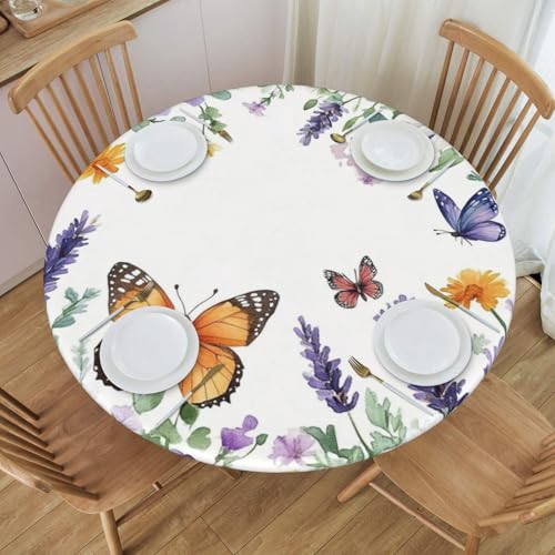 Bedbliss Runde Tischdecke mit Blumen- und Schmetterlings-Aufdruck, mit elastischem Rand, wiederverwendbar, für den Außenbereich, für Küche, Picknick, Patry, drinnen Bedbliss Runde Tischdecke mit Blumen- und Schmetterlings-Aufdruck, mit elastischem Rand, wiederverwendbar, für den Außenbereich, für Küche, Picknick, Patry, drinnen von Bedbliss