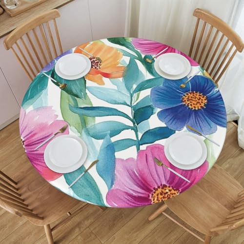 Bedbliss Runde Tischdecke mit Blumendruck, elastischer Kante, wiederverwendbar, für den Außenbereich, für Küche, Picknick, Patry drinnen von Bedbliss