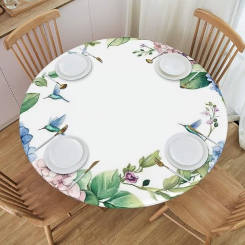Bedbliss Runde Tischdecke mit Blumendruck, elastischer Kante, wiederverwendbar, für den Außenbereich, für Küche, Picknick, Patry drinnen von Bedbliss