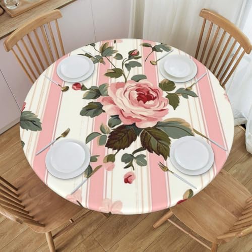 Bedbliss Runde Tischdecke mit Blumendruck und elastischem Rand, wiederverwendbar, für den Außenbereich, für Küche, Picknick, Patry, drinnen von Bedbliss