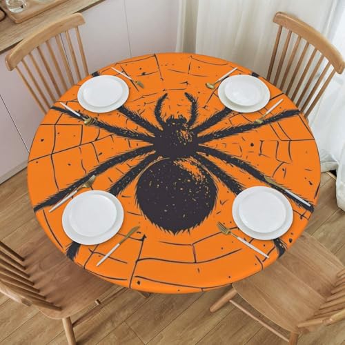 Bedbliss Runde Tischdecke mit Halloween-Druck, mit elastischem Rand, wiederverwendbar, für den Außenbereich, runde Tischdecke für Küche, Picknick, Patry drinnen von Bedbliss