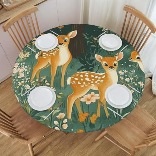 Bedbliss Runde Tischdecke mit Hirschdruck, mit elastischem Rand, wiederverwendbar, für den Außenbereich, für Küche, Picknick, Patry, drinnen von Bedbliss