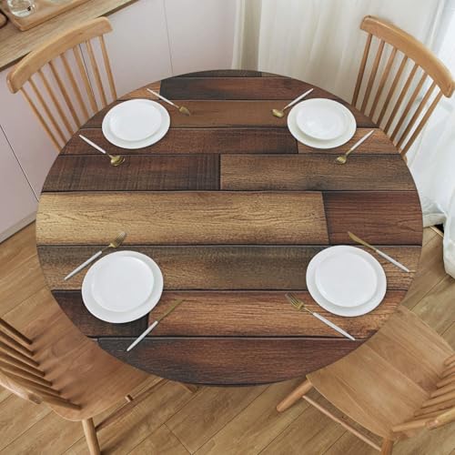 Bedbliss Runde Tischdecke mit Holzdruck, mit elastischem Rand, wiederverwendbar, für den Außenbereich, für Küche, Picknick, Patry und Innenbereich von Bedbliss