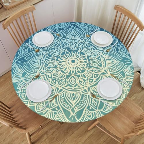Bedbliss Runde Tischdecke mit Mandala-Blumendruck, mit elastischem Rand, wiederverwendbar, für den Außenbereich, runde Tischdecke für Küche, Picknick, Patry, drinnen von Bedbliss