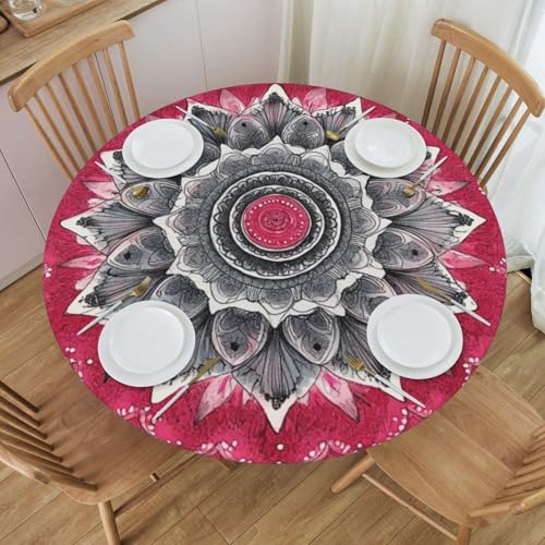Bedbliss Runde Tischdecke mit Mandala-Druck, mit elastischem Rand, wiederverwendbar, für den Außenbereich, für Küche, Picknick, Patry und Innenbereich, Rosa und Grau Bedbliss Runde Tischdecke mit Mandala-Druck, mit elastischem Rand, wiederverwendbar, für den Außenbereich, für Küche, Picknick, Patry und Innenbereich, Rosa und Grau von Bedbliss